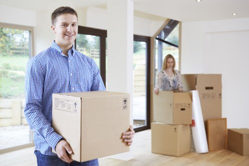 Office relocation planning in West Hendon with boxes and desks ready for moving
